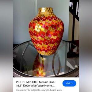 Pier 1 imports Handmade Mosaic Decorative Vase - Red and Gold 19.5”